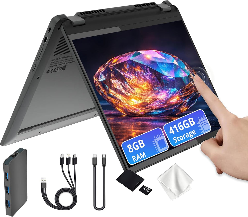 Lenovo Flex 5i Chromebook Plus 14" WUXGA Touchscreen 2-in-1 Laptop, Intel Core i5-1334U, 8GB LPDDR4x, 416GB Storage (256