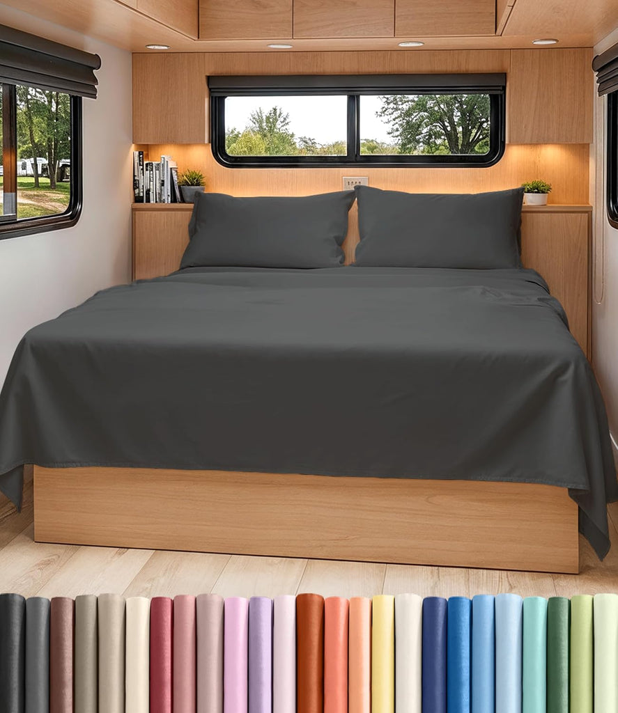 Short Queen Size 4 Piece Bed Sheet Set - RV Short Queen Sheets - Charcoal
