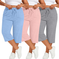 Neer 3 Pack Women's Plus Size Cotton Capris, 3-Color Set, XX-Large