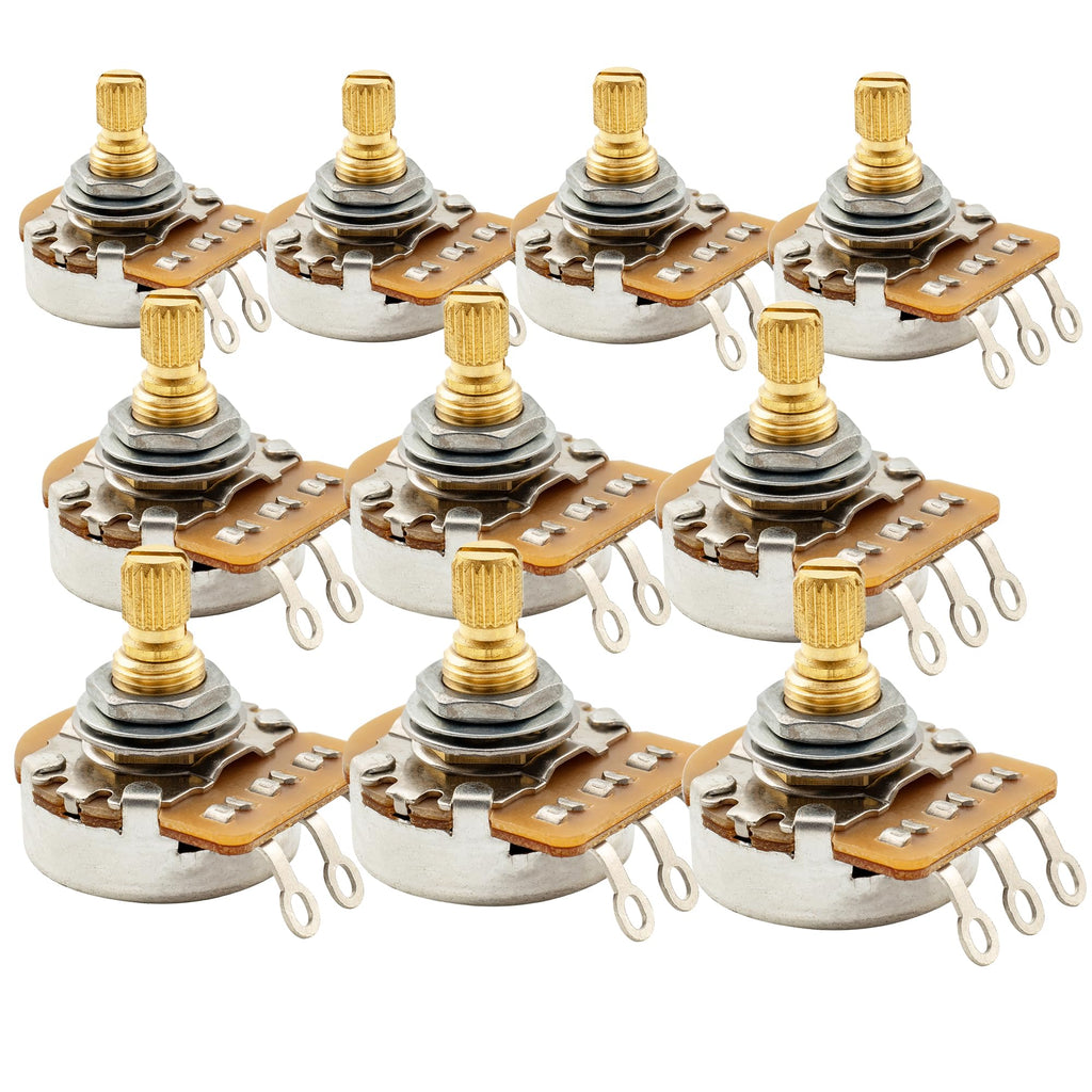 Musiclily Pro HD B250K Pots Brass Metric Split Short Shaft 6.5mm Linear Taper Potentiometers for Electric Guitar Bass (Set of 10)