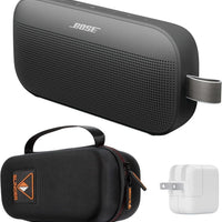 Bose SoundLink Flex Portable Bluetooth Speaker (2nd Gen), Outdoor Speaker with Hi-Fi Audio, Up to 12 Hours Battery, Waterproof and Dustproof, + Slinger Hard Travel Case & USB Plug (Black)