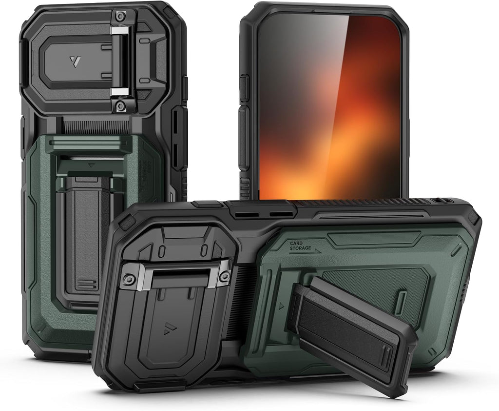 Erlova Wallet Case for iPhone 14 Pro,Semi-Automatic 3-Card Holder Green