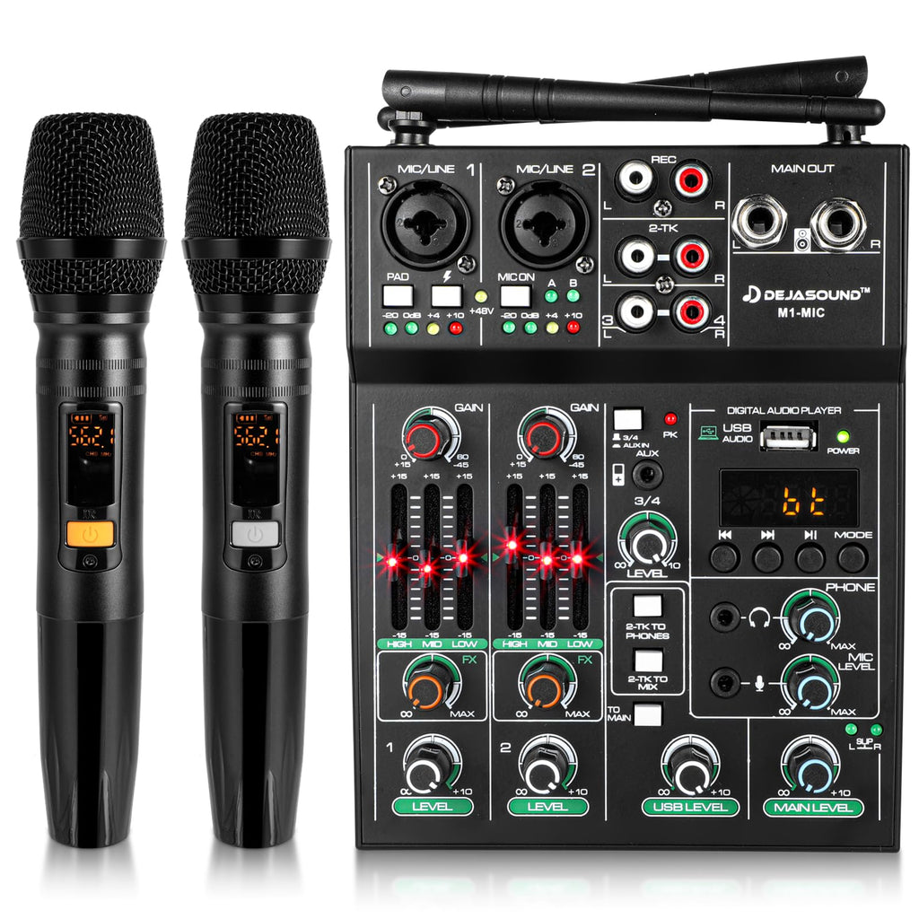 Pro 5 Channel Audio Mixer Mic Set for Live Streaming, Family Karaoke, Studio Recording, Bluetooth Dual Wireless Micropho