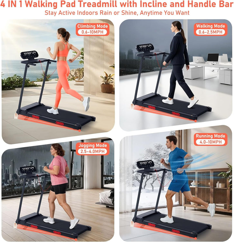 MCRG Portable Walking Pad Treadmill with Handle Bar Incline for Home Small