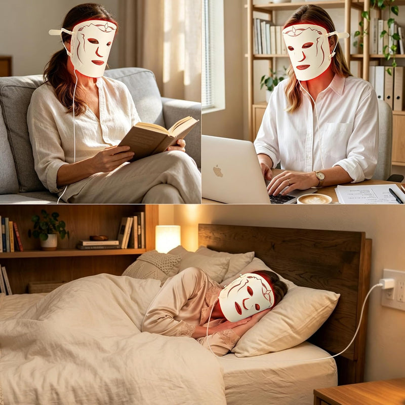SMOOTHPRO Máscara de terapia de luz roja para arrugas faciales, máscara facial portátil de silicona, terapia de luz para cara completa, incluso tono de piel, líneas finas y arrugas, tratamiento de 10