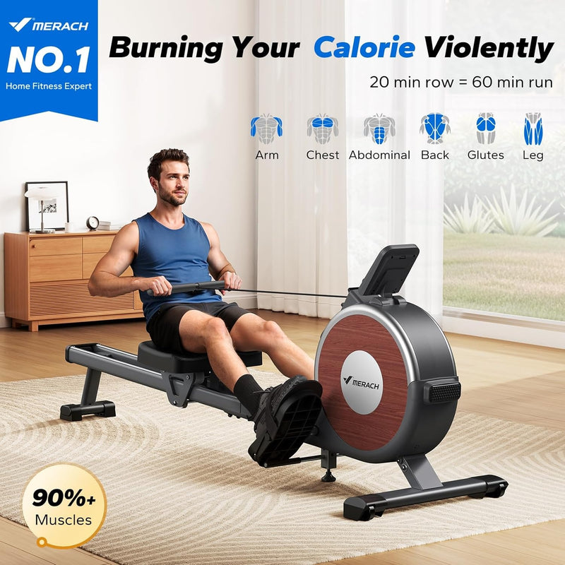 Merach Q1S Magnetic Rowing Machine Indoor, Dual Slide Rail, Quiet & Smooth