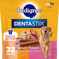 Pedigree Dentastix Large Breed Dental Dog Treats, Dual Flavor, 32 Count