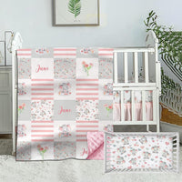 Munific Personalized Baby Bedding Set for Girls, Custom with Name, Cute Elephant Bedding, 2 Piece Sets, Pink Rose Baby P