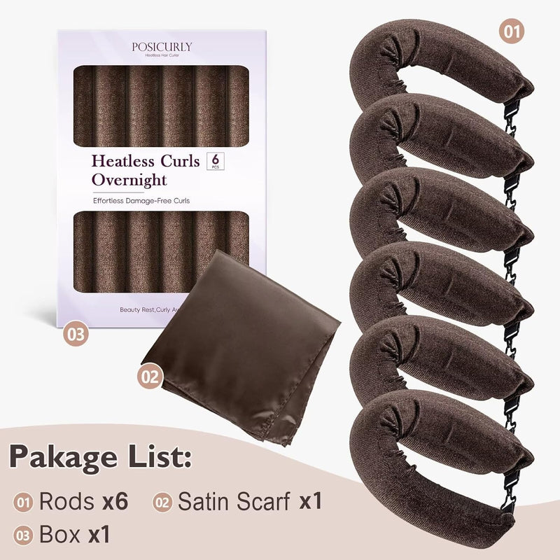 posicurly Rizadores de Cabello Nocturnos Rizos Sin Calor - 6 Piezas Varillas Rizadoras Sin Calor para Dormir con Pañuelo de Cabello de Satén