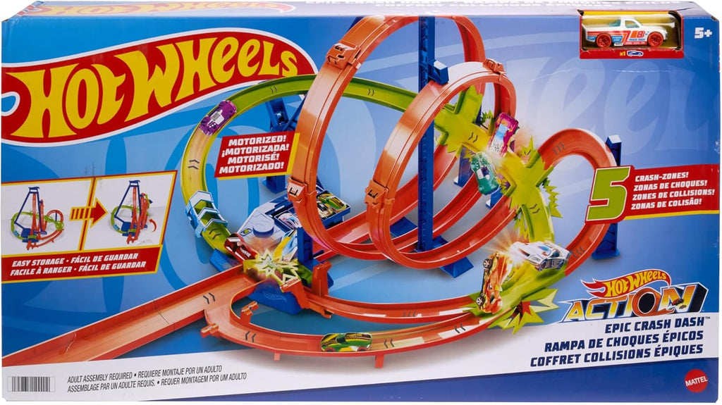 Hot Wheels Action Epic Crash Dash Track Playset & 1:64 Scale Toy Car