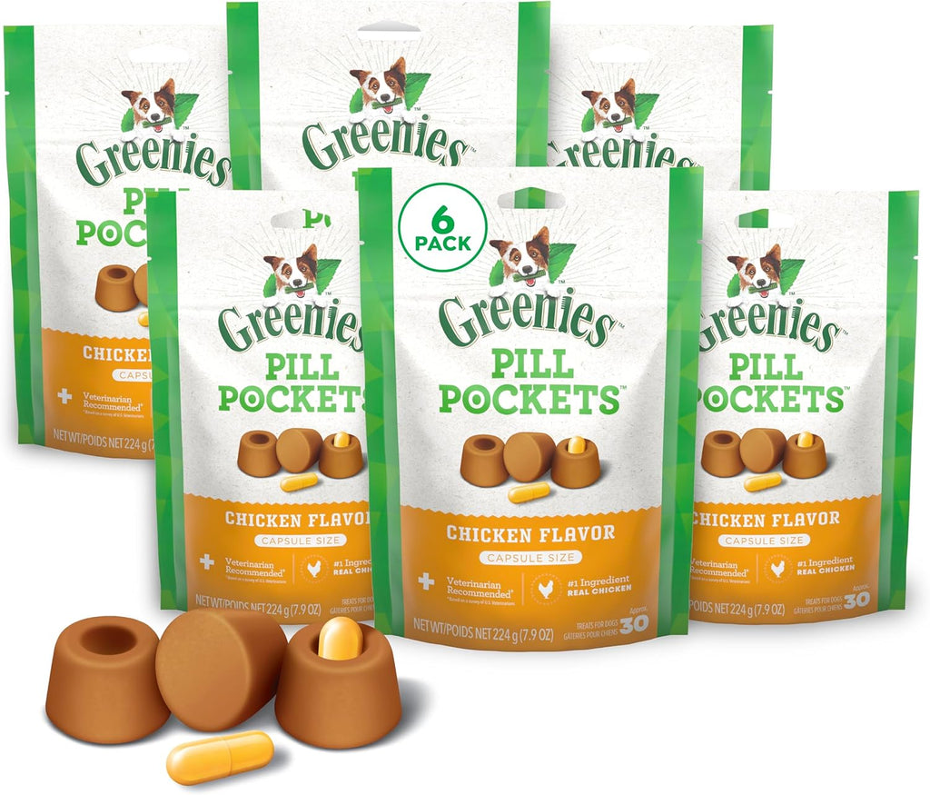Greenies Pill Pockets Large Size Dog Treats, Chicken, 7.9 oz, 6-Pack