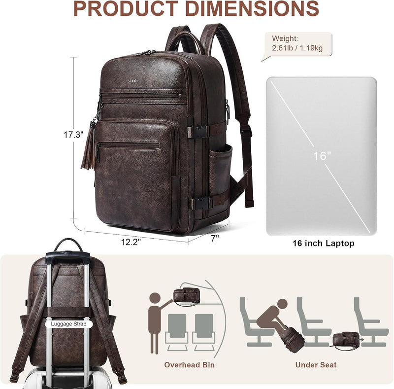 Shrrie Vegan Leather Laptop Backpack for Women Fits 16 Inch Laptop