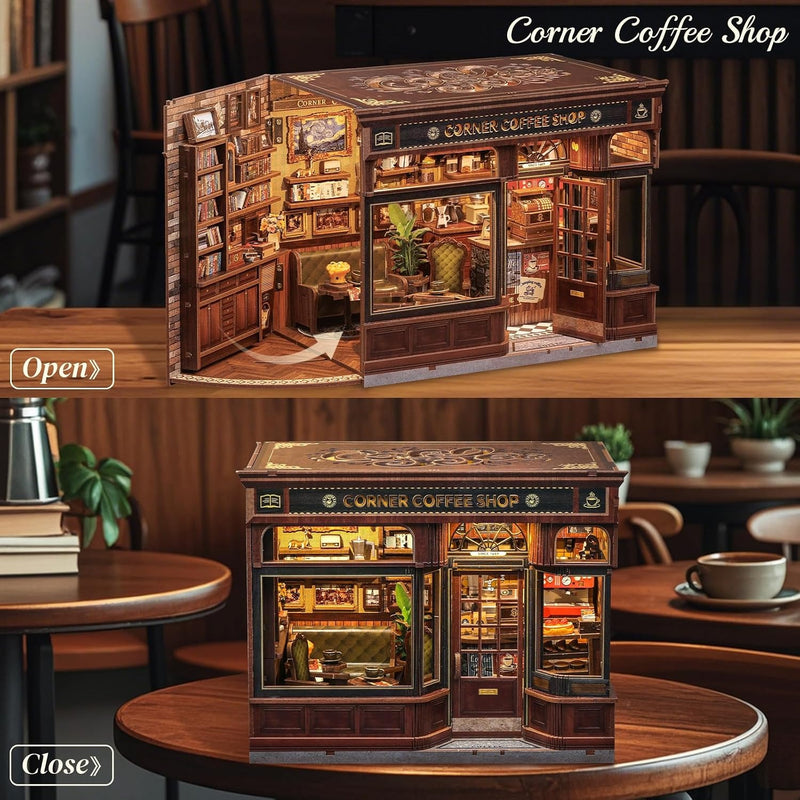 CUTEBEE Book Nook Kit, DIY Miniature House Coffee Shop Dollhouse