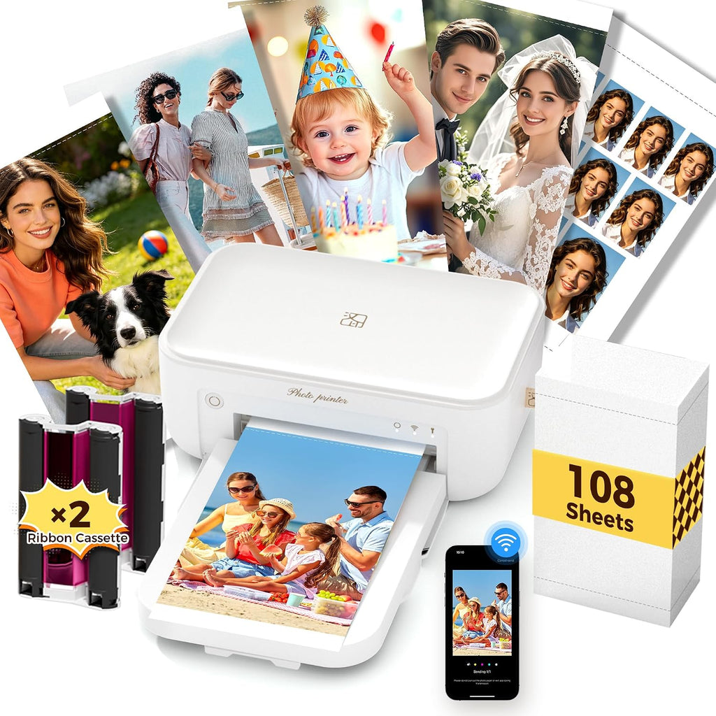 HPRT 4X6 Photo Printer for iPhone & Android, with 108 Sheets & 2 Ink Ribbon