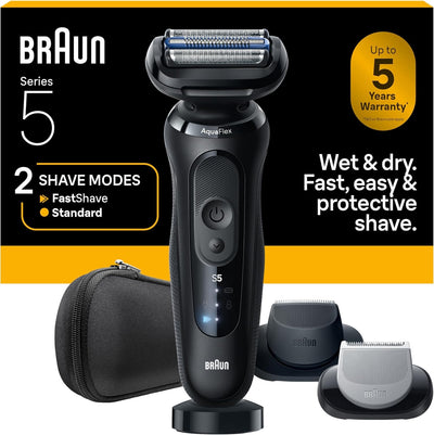 Braun Series 5 - Afeitadora eléctrica para hombres, maquinilla de afeitar de lámina húmeda y seca, accesorio de recortadora de precisión, accesorio para peluquería corporal, soporte de carga, estuche
