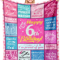 Lavua 6 Year Old Girl Birthday Gift, Happy 6th Birthday Blanket, 50" x 60"