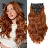 Clip in Hair Extensions for Women, 20 Inch Wavy Copper Hair Extensions Clip Ins, 8PCS Synthetic Soft Lace Weft Hairpiece