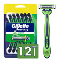 Gillette Sensor3 Sensitive Men's Disposable Shaving Razors, 12 Count