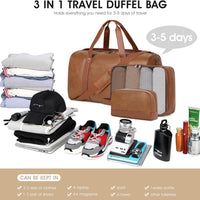 Wogarl 3PCS Faux Leather Weekender Bag for Women Men Travel Bag