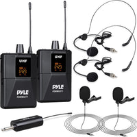 Pyle Dual UHF Microphone System - Portable Professional Cordless Microphone Set Wireless Mic Kit w/Headset / Lavalier Mi