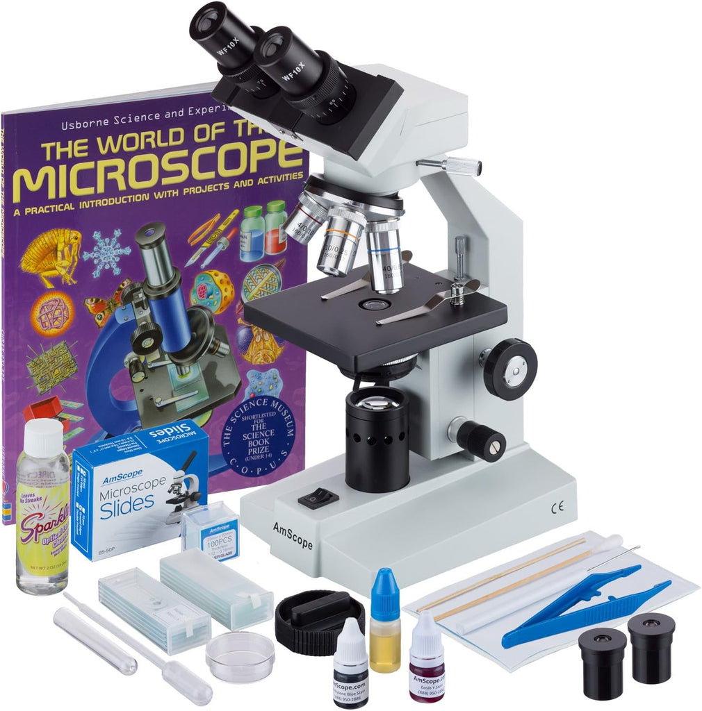 AmScope B100C-SP14-CLS-50P100S-WM Binocular Biological Microscope 2500X