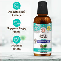 GuruNanda Extracto de aceite de coco, enjuague bucal blanqueador y aliento fresco, 7 aceites esenciales y vitaminas para dientes y encías felices, sin alcohol, 16 onzas