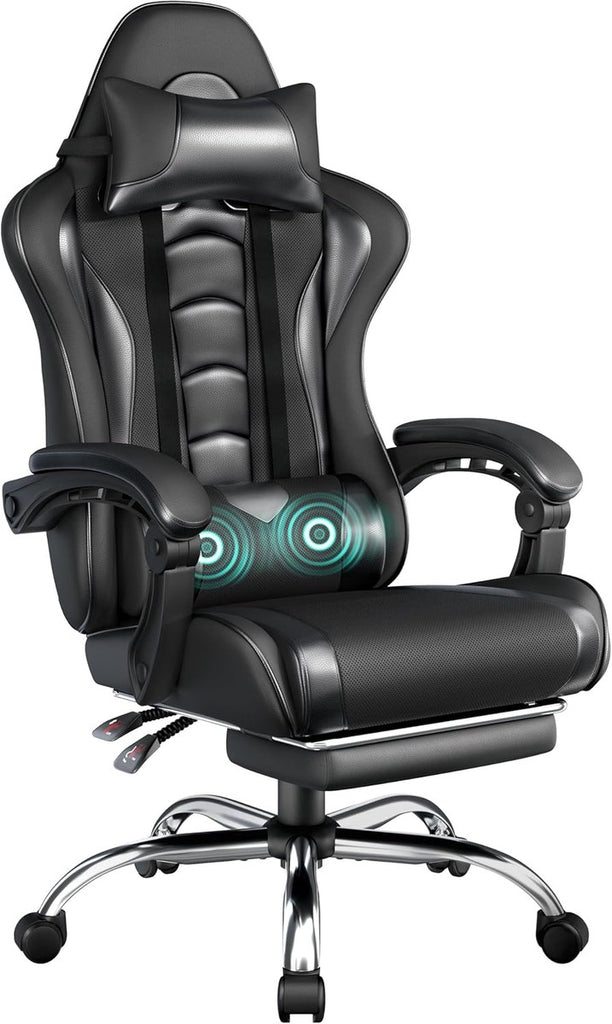 Silla gaming Yaheetech con reposapiés, almohada lumbar de masaje y reclinable