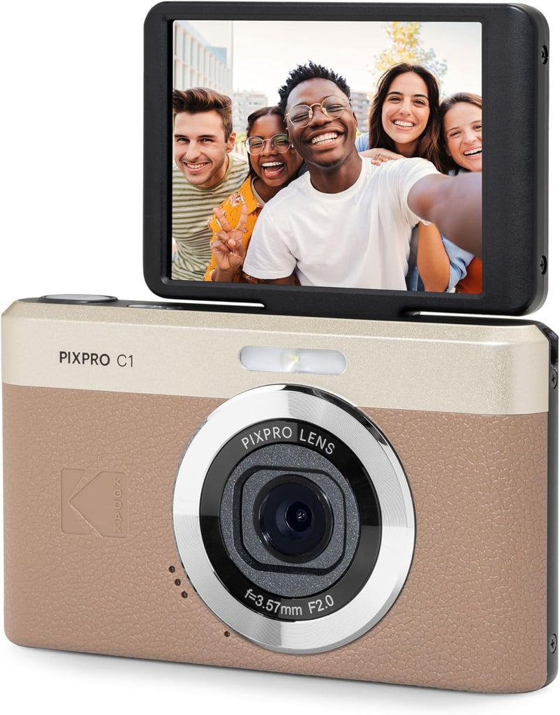 KODAK PIXPRO C1 13MP Compact Digital Camera, 26mm Fixed Lens, Brown