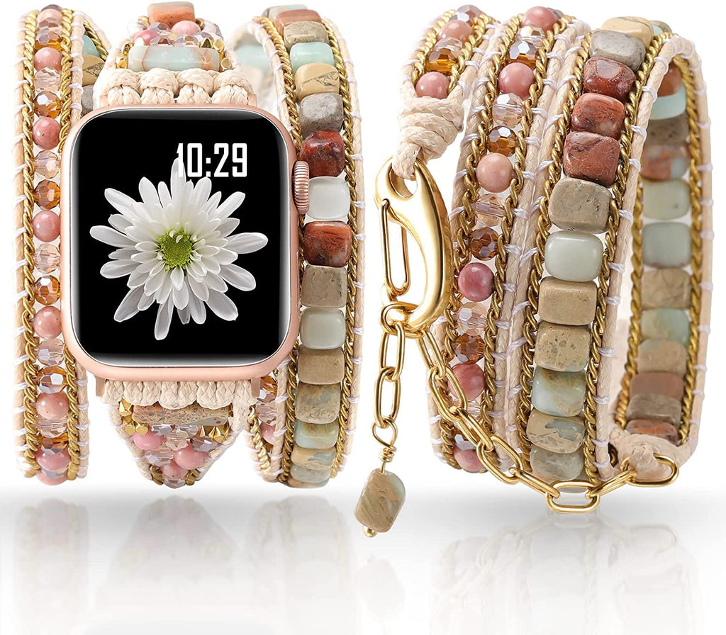 YouthRun Handmade Boho Watch Band Compatible with Apple Watch 49MM 45MM 44MM 42MM 41MM 40MM 38MM Beaded Wrap Bracelet fo