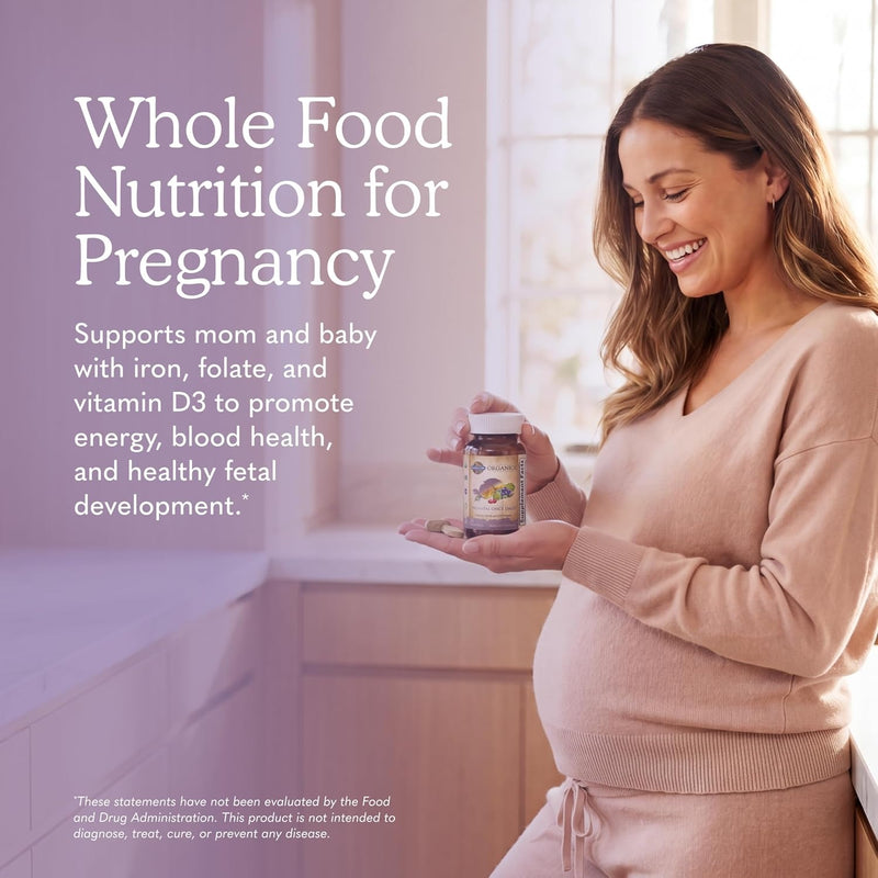 Garden of Life Organics Vitamina prenatal: Ácido fólico para energía y desarrollo fetal saludable, hierro sin estreñimiento, vitamina C, B6, B12, D3 – Orgánico, sin transgénicos, sin gluten, vegano