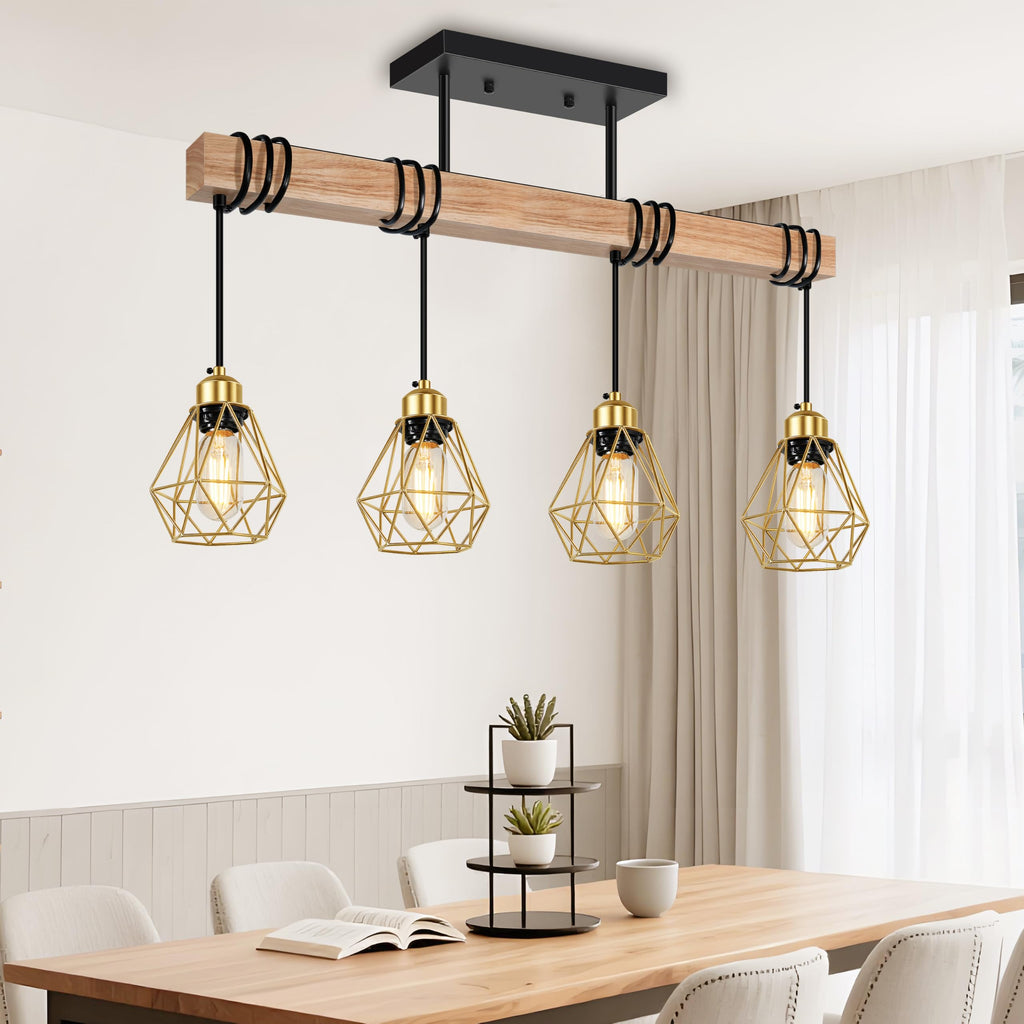 Feanron 4-Lights Island Lights for Kitchen, Black and Gold Pendant Light Fixtures, Farmhouse Dining Room Light Fixtures