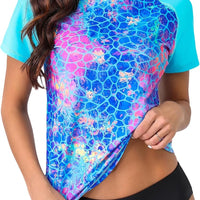 Bonneuitbebe Women's Swim Shirt Short Sleeve Rash Guard Printed Swim Tops