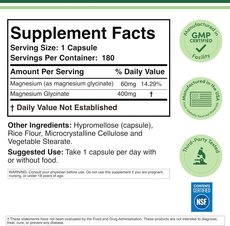 Double Wood Supplements Glicinato de magnesio 400 mg