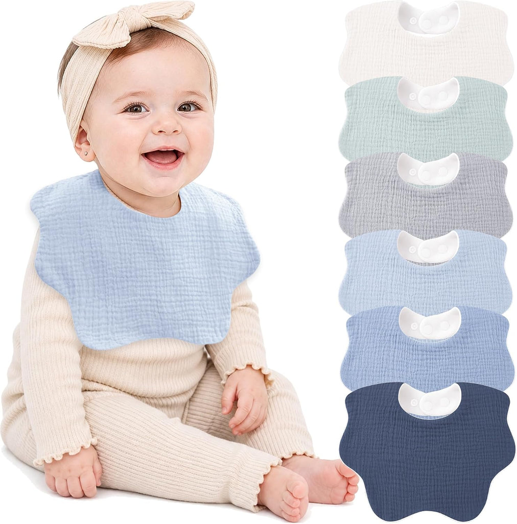 Bearmoss Muslin Baby Bibs for Drooling & Teething Cotton Drool Bib 6 Pack