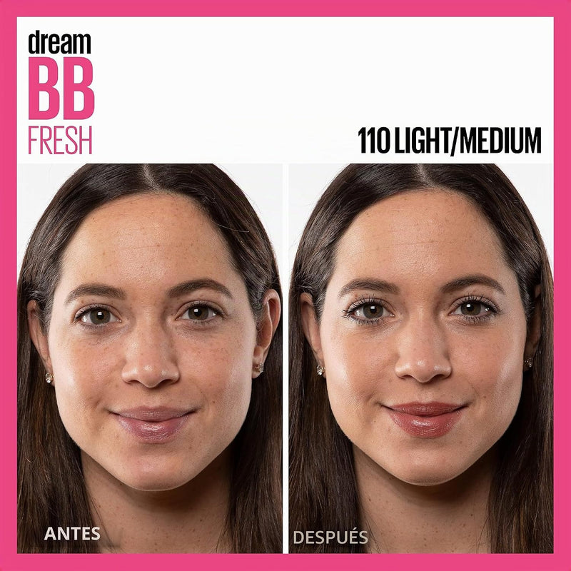 MAYBELLINE Dream Fresh Skin Hydrating BB cream, 8-in-1 Skin Perfecting Beauty Balm with Broad Spectrum SPF 30, Sheer Tint Coverage, Oil-Free, Light/Medium, 1 Fl Oz
