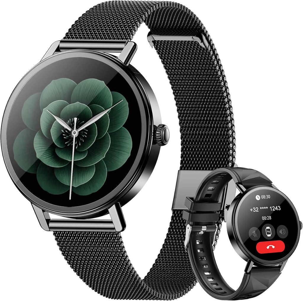 Blackview Smart Watches for Women (Answer/Make Calls),1.26''HD Fitness Watch with AI Voice/Heart Rate/SpO2/Sleep Monitor/2 Bands, 100+ Sports Modes, IP68 Waterproof Smartwatch for Android/iPhone