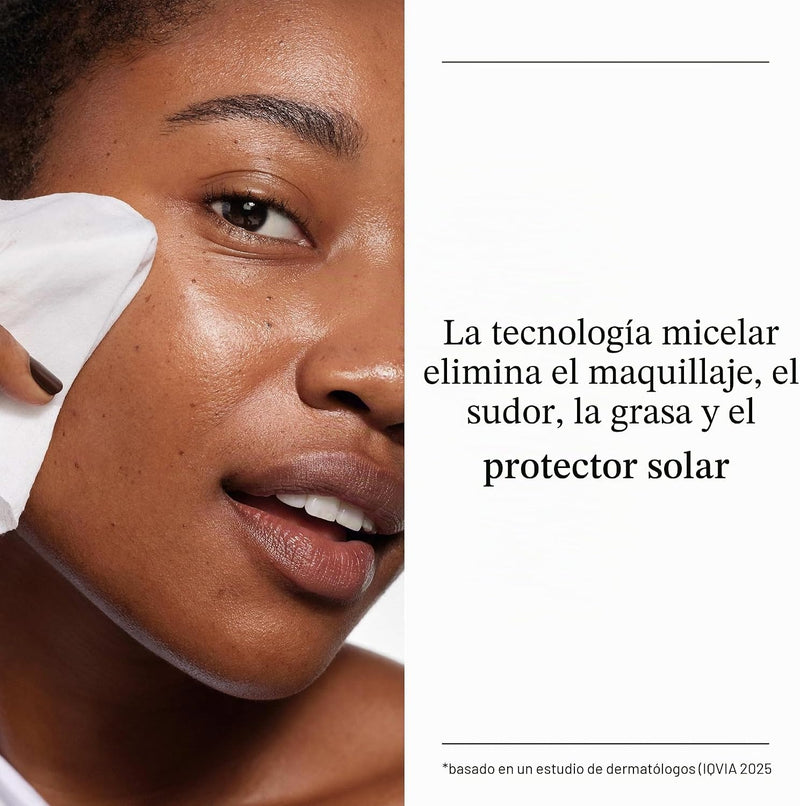 Neutrogena Toallitas para quitar maquillaje micelares sin alcohol para el rostro, eliminan la máscara impermeable y el aceite, toallitas de tela 100% compostable a base de plantas