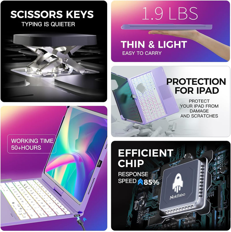 Funda con Teclado NOKBABO para iPad 10/11 (A16) y Air 11" (M4/M3/M2) - Morado Metálico