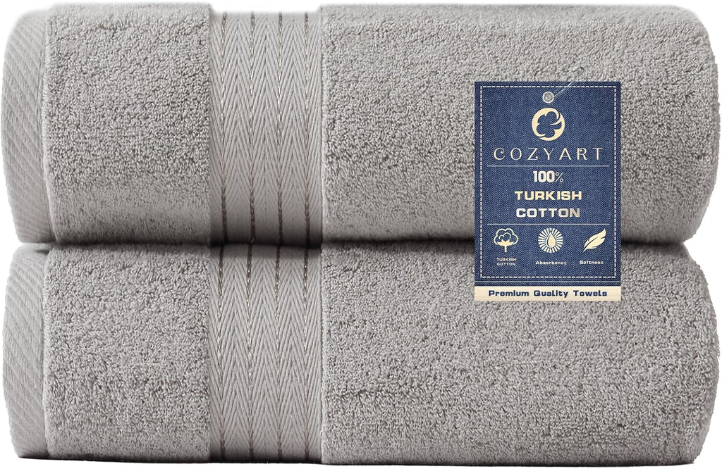 COZYART Luxury Bath Towels 2 PCS, Light Grey 100% Turkish Cotton 650 GSM