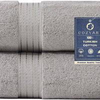 COZYART Luxury Bath Towels 2 PCS, Light Grey 100% Turkish Cotton 650 GSM