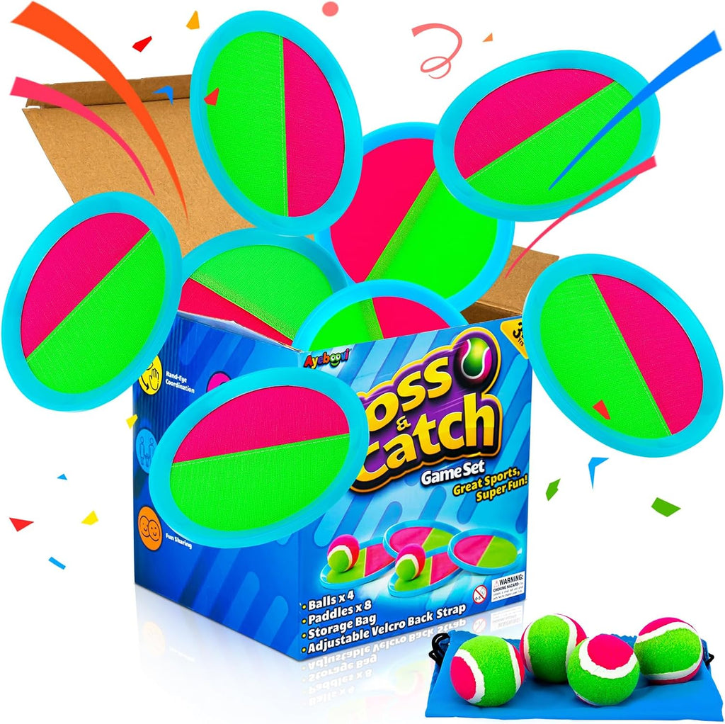 Ayeboovi Kids Toys Sticky Toss and Catch Ball Game Set 8 Paddles 4 Balls