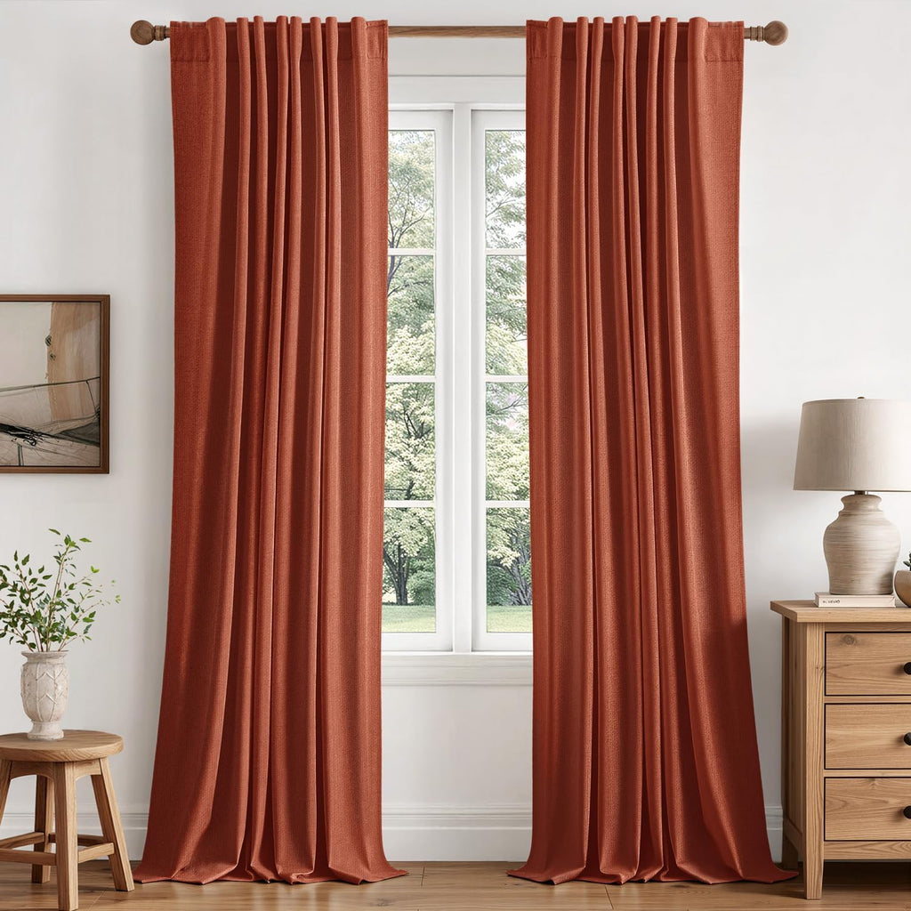 MIULEE Fall 100% Blackout Linen Curtains for Bedroom 40W x 96L Terracotta