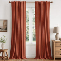 MIULEE Fall 100% Blackout Linen Curtains for Bedroom 40W x 96L Terracotta