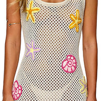 FAIRY SEASON Women's Crochet Beach Cover Up with 3D Starfish & Seashells
