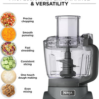 Ninja Food Processor, Professional Plus, 1000 Peak Watts, 4 Functions for Chopping, Slicing, Purees & Dough with 9-Cup Processor Bowl, 3 Blades, Food Chute & Pusher, Grey, BN601
