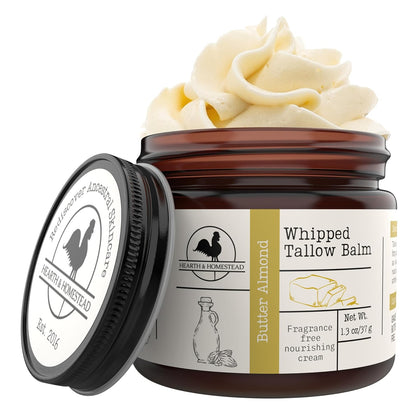 Hearth & Homestead Whipped Beef Tallow for Skin & Face, Butter Almond 1.3oz