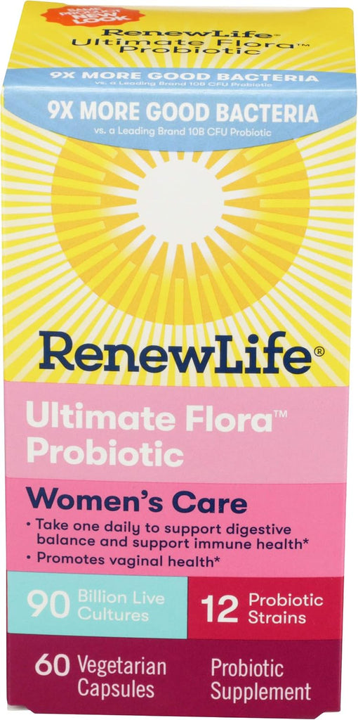 Renew Life Women's Care Probiotic 90 Billion CFU | 60 Vegetarian Capsules | Promote Digestive Health & Regularity | Dairy, Soy and Gluten Free Supplement 60 Count (Pack of 1) 90 Billion CFU Nutritional Supplement