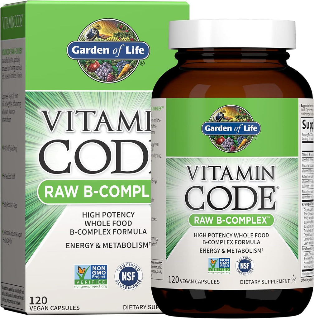 Garden of Life Vitamin B Complex, 120 Vegan Capsules, High Potency Vitamins for Energy & Metabolism with B6, Folate & B12 as Methylcobalamin plus Probiotics - 60 Count (Pack of 1)
