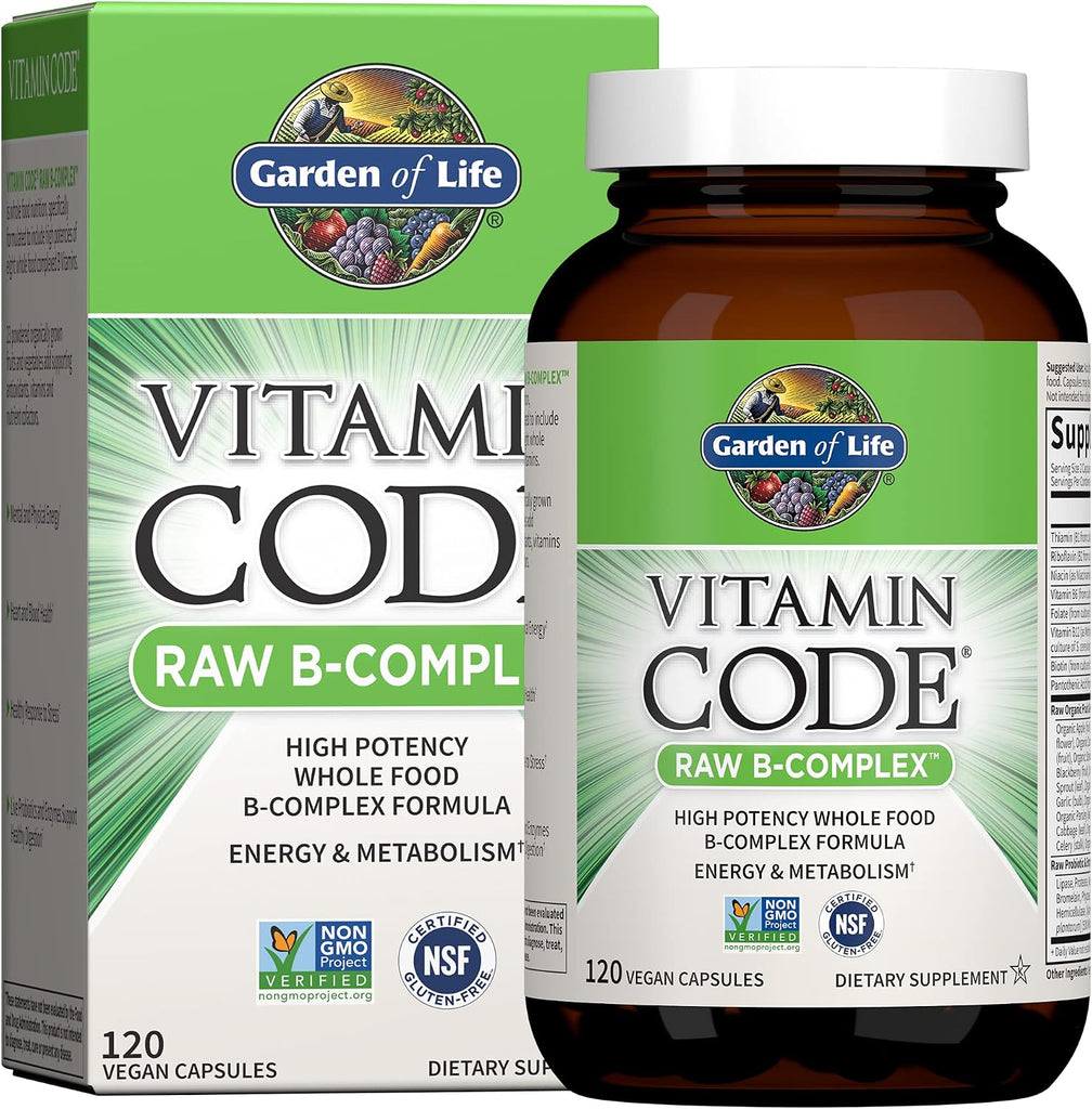 Garden of Life Vitamin B Complex, 120 Vegan Capsules, High Potency Vitamins for Energy & Metabolism with B6, Folate & B12 as Methylcobalamin plus Probiotics - 120 Count (Pack of 1)