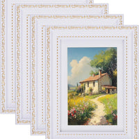 eletecpro 5x7 Vintage Picture Frame, Glass Cover, White, 4-Pack